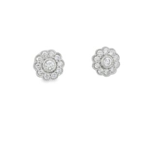 14K Gold Round Cluster Diamond Earrings
