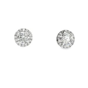 14K White Gold Lab Grown Round Diamond Earrings with a Halo