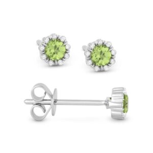 14K White Gold Peridot and Diamond Stud Earrings