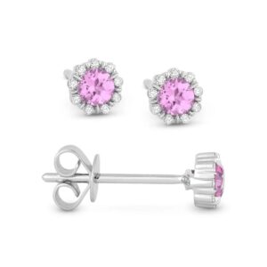 14k White Gold Pink Sapphire and Diamond Earrings