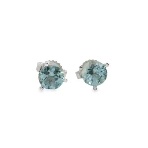 14K White Gold Aqua 5mm Martini Earrings