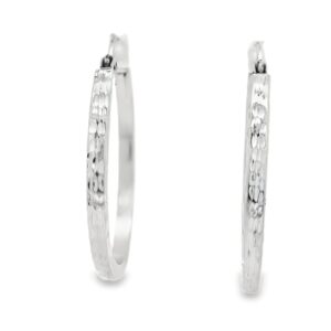 14K White Gold Oval Hoops