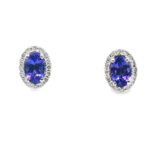 14K White Gold Tanzanite 1.00ct Oval Earrings with 32 Diamonds 0.26ctw, 1.95g