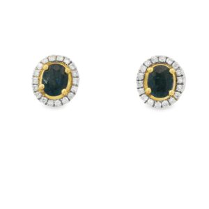 14K Yellow Gold Sapphire, 1.04ct, Earrings with 0.18ct of Diamonds 1.85g