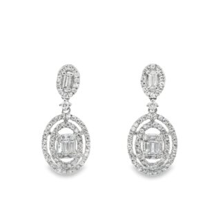 14k, WG, 10 RD 0.08ct, 12 BG 0.20ct, 132 Dia 0.53ct, Earrings