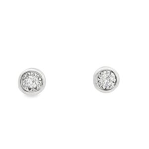 14K White Gold .18ct Diamond Bezel Earrings for Women