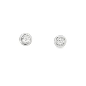 14K Gold White Diamond Bezel Set Stud Earrings for Women