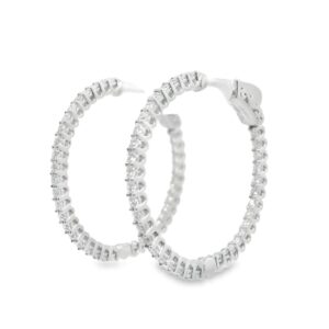 14K White Gold Lab Grown 1.00ct Hoop Earrings with 72 Diamonds E-F, VS, IGI#58J995942410