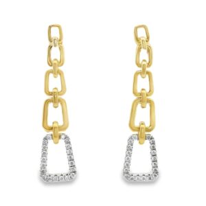 14K Gold Yellow Diamond Pave Hanging Square Earrings with 40 Stones