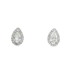14K White Gold Pear Diamond Cluster Earrings