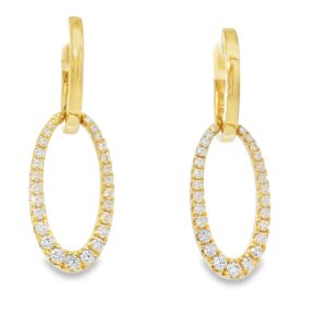 14K Yellow Gold Diamond Hoop Oval Huggie Earring