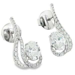 14K Gold Oval and Round Diamond Earrings 2.00 ctw