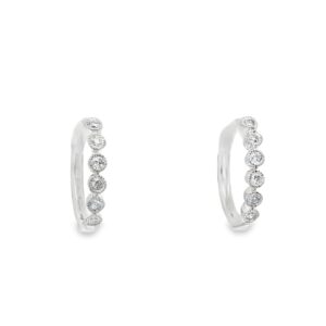 14K Gold White Diamond Huggie Earrings with 12 Round Stones