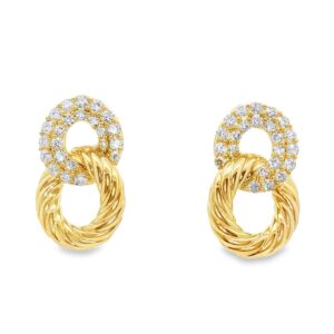 14K Yellow Gold Linked Open Circle Diamond Earrings
