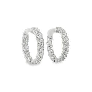 14K White Gold Diamond Inside/Outside Hoop Earrings