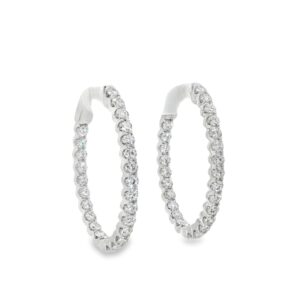 14K White Gold Diamond Inside Outside Hoop Earrings