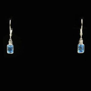 14K White Gold Blue Topaz and Diamond Earrings