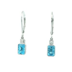 14K White Gold Blue Topaz and Diamond Earrings