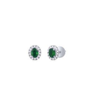 14K White Gold Diamond and Emerald Earrings