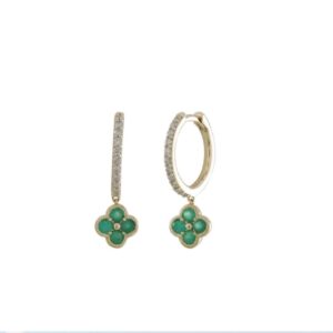 14K Diamond and Emerald Dangle Clover Earrings