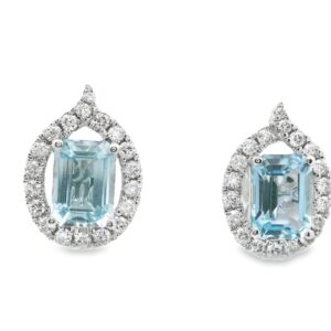 14K White Gold Blue Topaz 2.43ct Earrings and 38 Round Diamonds 0.44ctw, 2.40g