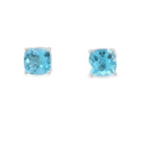 14kt White Gold Blue Topaz, 3.50ct Cushion, 1.80gr, Earrings
