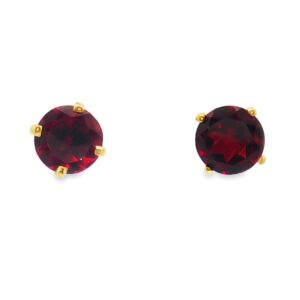 14K Yellow Gold Round Garnet Stud Earrings for Women
