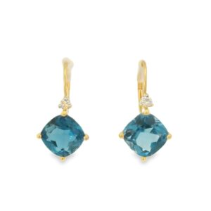 14K Yellow Gold 6.00 ctw Blue Topaz Cushion Drop Earrings for Women