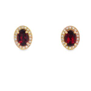 14K Red Garnet Oval Earrings with Diamonds