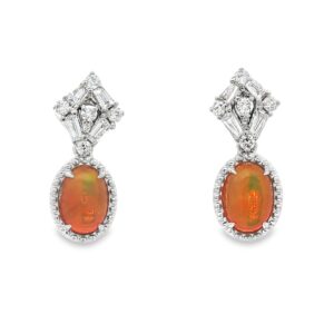 14K Gold Oval Opal and Diamond Earrings with 0.97 ctw Center Stones
