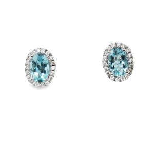 14k WG Aquamarine Oval 1.06ct (36) Dia 0.17ct Earrings 1.55g