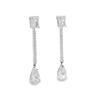 Silver CZ Emerald Cut Drop Earrings with Pear
