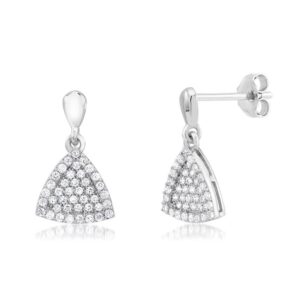 Silver Triangle Shape Micro Pave Dangling Earrings 1.72g