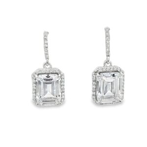 Emerald and Cubic Zirconia Dangling Earrings in .925 Silver 4.07g