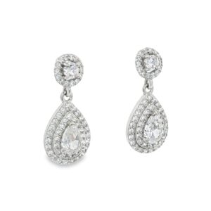 Silver Pear and Round CZ Halo Door Knocker Earrings 2.76g