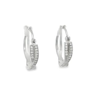Twisted Huggie Earrings with Round Cubic Zirconia Accents in .925 Silver