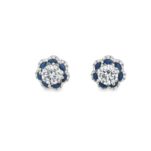 925 Silver Blue Spinel and Cubic Zirconia Round Stud Earrings 3.40g