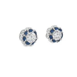 925 Silver Blue Spinel and Cubic Zirconia Round Stud Earrings 3.40g