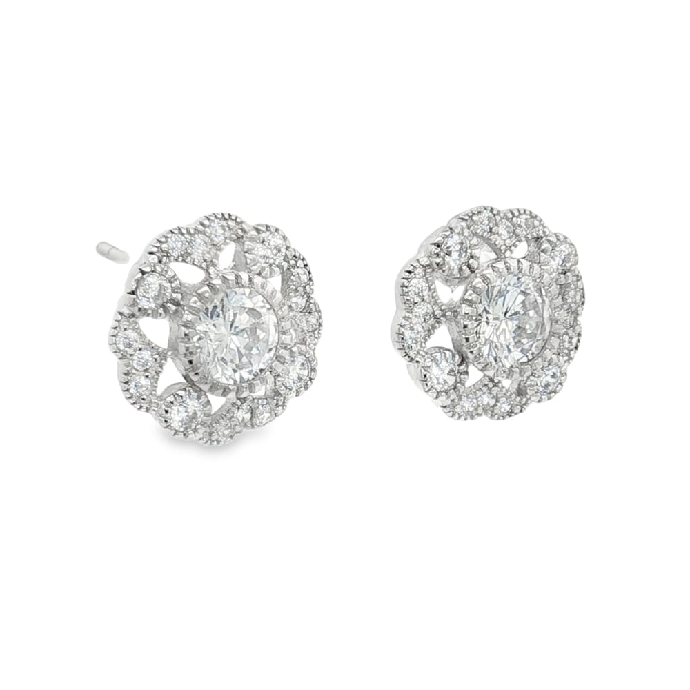 925 Silver Round Shaped Cubic Zirconia Flower Stud Earrings for Women 2.60g
