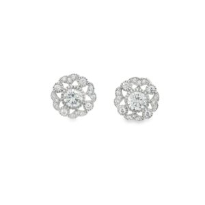 925 Silver Round Shaped Cubic Zirconia Flower Stud Earrings for Women 2.60g