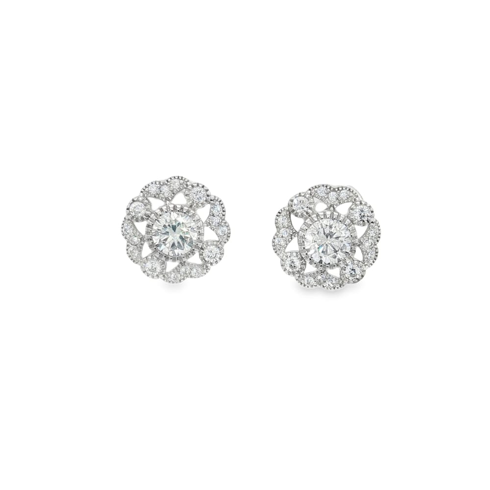 925 Silver Round Shaped Cubic Zirconia Flower Stud Earrings for Women 2.60g