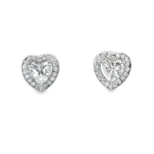 925 Silver Micro Pave Heart Halo Stud Earrings with Cubic Zirconia 1.72g