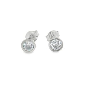Round Cubic Zirconia Bezel Set Earrings in .925 Silver