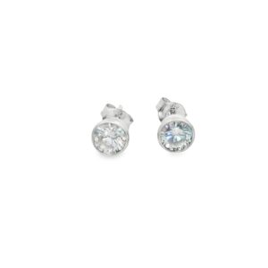 Round Cubic Zirconia Bezel Set Silver Earrings 1.03g