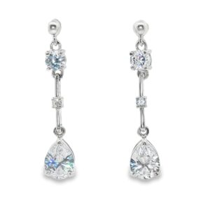Elegant .925 Silver Cubic Zirconia Earrings with Pear and Round Shapes