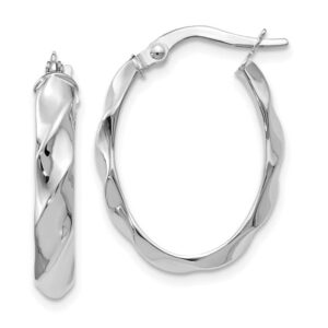 Leslie's 14K White Gold Polished Twisted Oval Hoop Earrings