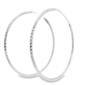 Italian Diamond Cut 2.2gr Rhodium Hoop Earrings