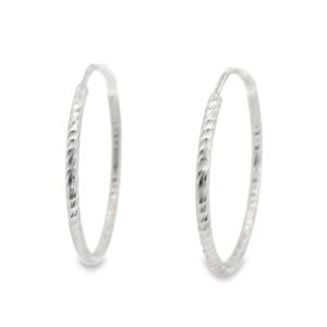 Italian Diamond Cut 1.2gr Rhodium Hoop Earrings