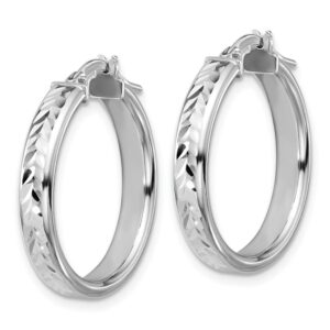Leslie's Sterling Silver Rhodium Plated Polish/Diamond-Cut Round Hoop Earrings