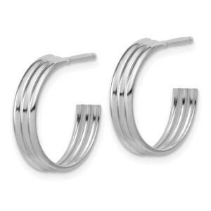 Leslie's Sterling Silver Rhodium Plated Polished Grooved J-Hoop Post Earrings
